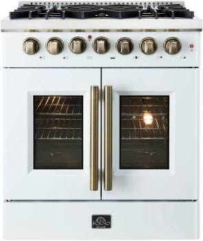 Forno Galiano FFSGS635630WHT - 30-inch Galiano Dual Fuel French Door Range in Front View