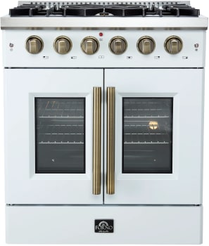 Forno Galiano FFSGS644430WHT - Galiano 30″ Freestanding French Door Gas Range in Front View