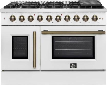 Forno Galiano FFSGS644448WHT - Galiano 48″ Freestanding French Door Gas Range in Front View
