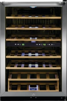 Frigidaire Ffwc3822qs 22 Inch Freestanding Wine Cooler With 38 Bottle Capacity 7 Shelves Two Temperature Zones Tinted Glass Window And Interior Led Lighting