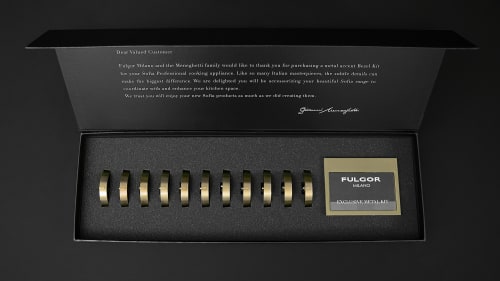 Fulgor Milano Sofia Series FMSBEZKIT11BR - 11 Knob Bezels with Nameplate Frame - Brushed Brass