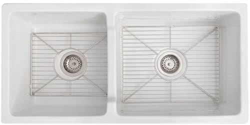 ZLINE FRC5121WH36 - 36 in. Palermo Farmhouse Apron Front Double Bowl Reversible Fireclay Kitchen Sink with Bottom Grid in White Gloss