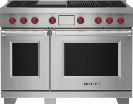 Wolf M Series DF48450CGSP - 48 Inch Dual Fuel Range - 4 Burners, Infrared Charbroiler and Infrared Griddle