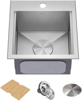 Kraus KWT32115316 - 15 Inch Top Mount Workstation Single Bowl Stainless Steel Outdoor Rated Kitchen Sink