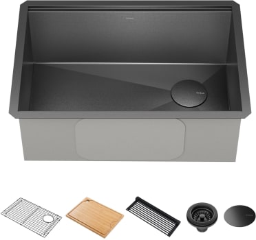 Kraus KWU11027PGM - 27 Inch Kore™ Undermount Workstation Single Bowl Kitchen Sink with 5-Piece Sink Kit