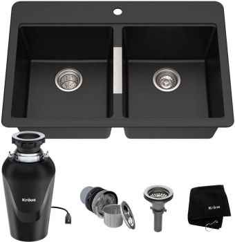 Kraus KGD433B10075MB - 33 Inch Quarza™ Dual Mount Double Bowl Granite Kitchen Sink with WasteGuard™ Garbage Disposal