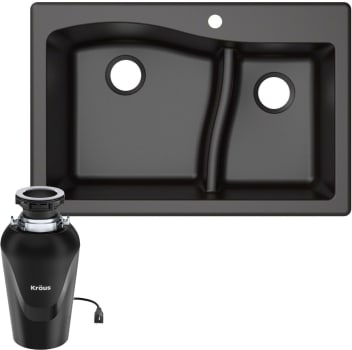 Kraus Quarza Series KGD442BL10075MB - 33" Undermount Double Basin Granite Kitchen Sink with Garbage Disposal