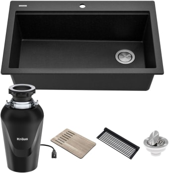 Kraus Bellucci™ KGTW233MB10075MB - 33 Inch Top Mount Drop-In Workstation Single Bowl Granite Kitchen Sink with Accessories