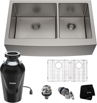 Kraus Standart PRO Series KHF2033610075MB - 36 Inch Apron Front Farmhouse Double Bowl Kitchen Sink with WasteGuard™ Garbage Disposal