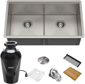 Kraus KWU1123310075MB - 33 Inch Undermount Workstation Double Bowl Stainless Steel Kitchen Sink