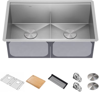 Kraus KWU11230 - 30 Inch Kore™ Undermount Workstation Double Bowl Kitchen Sink with Sink Kit