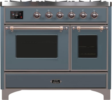 Ilve Majestic II Collection UMD10FDNS3BGBLP - Majestic II 40 Inch Dual Fuel Natural Gas Freestanding Range in Blue Grey with Bronze Trim