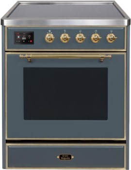 Ilve Majestic II Collection UMI30NE3BGG - Majestic II 30 Inch Electric Freestanding Range in Blue Grey with Brass Trim