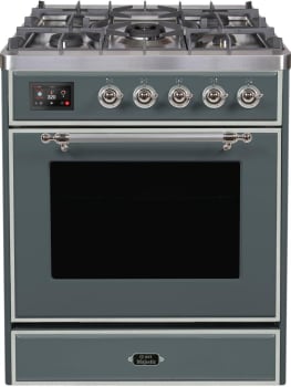 Ilve Majestic II Collection UM30DNE3BGCLP - Majestic II 30 Inch Dual Fuel Natural Gas Freestanding Range in Blue Grey with Chrome Trim