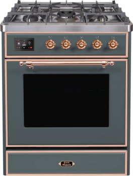 Ilve Majestic II Collection UM30DNE3BGPLP - Majestic II 30 Inch Dual Fuel Natural Gas Freestanding Range in Blue Grey with Copper Trim
