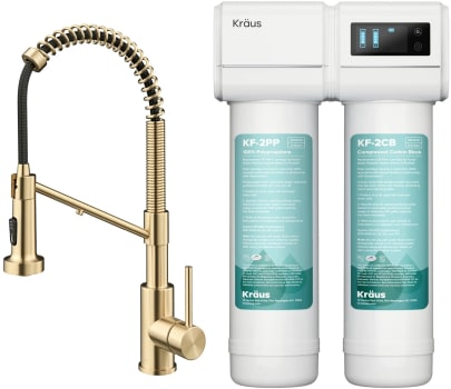 Kraus FS1001KFF1610SFACB - 2-in-1 Commercial Style Pull-Down Single Handle Water Filter Kitchen Faucet with 2-Stage Under-Sink Filtration System