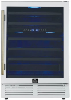 Forno Bacchino FWCDR663424WHT - Bacchino 24 Inch Wine Cooler, White with Antique Brass Handles, with LED Lighting, Triple Glass Door, 51 Bottle Capacity, Built-In or Freestanding