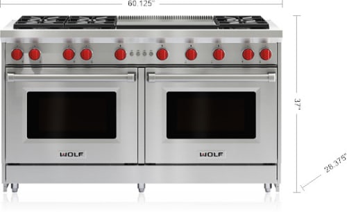 Wolf Gr606dglp 60 Inch Pro Style Gas Range With 6 Dual Stacked Sealed Burners Double Griddle 4 4 Cu Ft Convection Ovens Infrared Broiler Red Control Knobs Island Trim And Star K Certified Liquid Propane