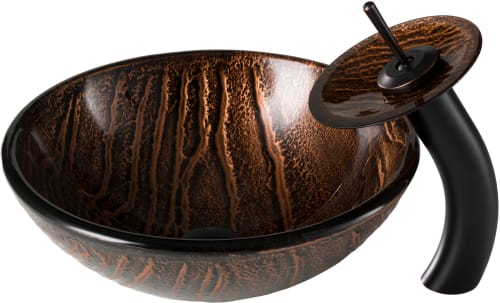Kraus CGV39819MM10ORB - Brown Glass Vessel 17" Bathroom Sink w/ Waterfall Faucet and Pop-Up Drain in Oil Rubbed Bronze