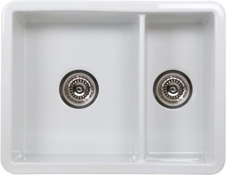 Nantucket Sinks ISFC24X18WDB2 - Fireclay White Double Bowl Dual Mount Sink with 2 Stainless Steel Basket Strainers