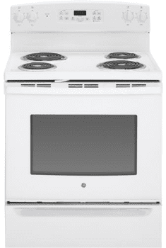 Ge Jb255djww 30 Inch Freestanding Electric Range With 4 Coil Burners 5 0 Cu Ft Oven Capacity Dual Element Baking Storage Drawer And Self Cleaning Mode White