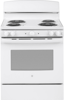 Ge Jbs460dmww 30 Inch Electric Freestanding Range With 4 Coil Elements 5 0 Cu Ft Oven Capacity Dual Element Bake Front Controls Sensi Temp Technology Standard Clean Oven Removable Full Width Storage Drawer And Ada Compliant