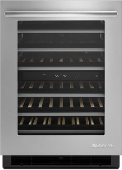 JennAir JUW24FLERS 24 Inch Built In Wine Cooler with 46 Bottle Capacity Dual Temperature Zones Obsidian Interior UV Resistant Thermal Glass Marquee LED Lighting Smooth Close Door and Smooth Close Wood...