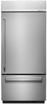 KitchenAid 20.9 Cu. Ft. 36" Width Built-In Stainless Bottom Mount Refrigerator w/ Platinum Interior Design in Steel KBBR306ESS on Fridge.com