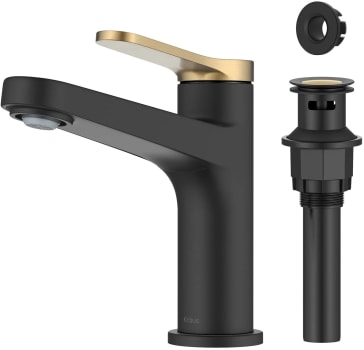 Kraus Indy™ Series KBF1411SFBBMB - Single Handle Bathroom Faucet in Spot-Free Brushed Brass / Matte Black with Pop Up Drain and Supply Lines