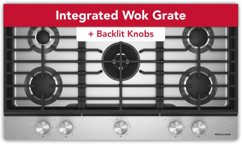 KitchenAid KCGK736SSS 36 Inch Gas Cooktop with 5 Sealed Burners