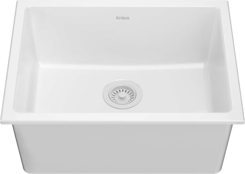 Kraus KFD124GWH - Turino 24 Inch Drop-In Undermount Fireclay Single Bowl Kitchen Sink with Thick Mounting Deck in Gloss White