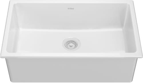 Kraus KFD130GWH - Turino 30 Inch Drop-In Undermount Fireclay Single Bowl Kitchen Sink with Thick Mounting Deck in Gloss White