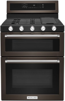 KitchenAid KFGD500EBS - 30 Inch Freestanding Double Oven Convection Gas Range with 5 Sealed Burners