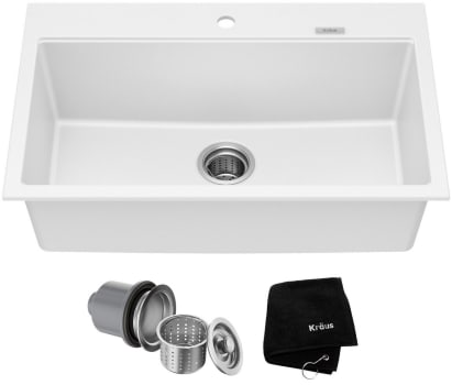 Kraus Quarza Series KGD412BWHITE - 31” Granite Drop In / Undermount Single Bowl White Kitchen Sink