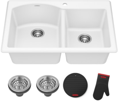Kraus Forteza Series KGD50WHITE - 33” Granite Drop In / Undermount 60/40 Double Bowl White Kitchen Sink