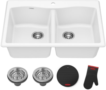 Kraus Forteza Series KGD52WHITE - 33” Granite Drop In / Undermount 50/50 Double Bowl White Kitchen Sink