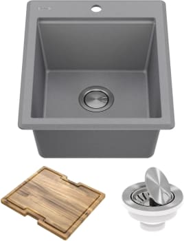 Kraus Bellucci™ KGTW1218MGR - 18 Inch Workstation Drop-In Top Mount Single Bowl Kitchen Sink with Accessories