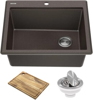 Kraus Bellucci™ KGTW1225MBR - 25 Inch Workstation Drop-In Top Mount Single Bowl Kitchen Sink with Accessories