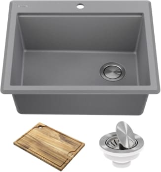 Kraus Bellucci™ KGTW1225MGR - 25 Inch Workstation Drop-In Top Mount Single Bowl Kitchen Sink with Accessories