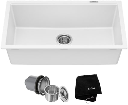 Kraus Quarza Series KGU413BWHITE - 31â€ Granite Undermount Single Bowl White Kitchen Sink