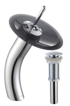 Kraus Vessel Mixer Series KGW1700PU10CHBLFR - Waterfall Bathroom Faucet with Frosted Black Glass Disk and Pop-Up Drain in Chrome