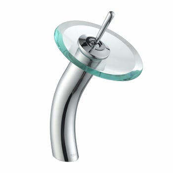 Kraus Vessel Mixer Series KGW1700CHCL - Waterfall Bathroom Faucet with Clear Glass Disk in Chrome