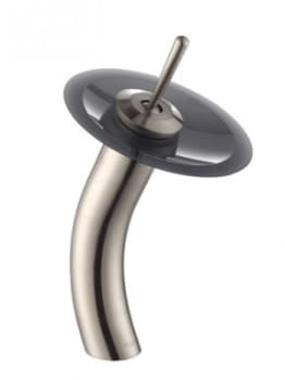 Kraus Vessel Mixer Series KGW1700SNBLFR - Waterfall Bathroom Faucet with Frosted Black Glass Disk in Satin Nickel