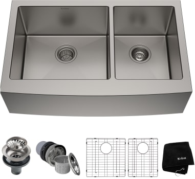 Kraus Khf20336 36 Inch Farmhouse 60 40 Double Bowl Kitchen Sink With Kraus Standart Pro Series Khf20336 Main View