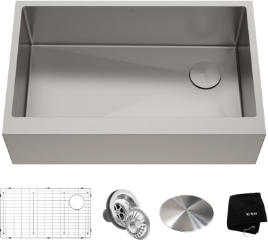 Kraus Standart PRO Series KHF41033 - 33" Flat Apron Front Farmhouse 16 Gauge Single Bowl Stainless Steel Kitchen Sink