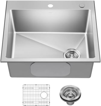 Kraus Fairlane KHT64124 - 24” Drop In / Top Mount Single Bowl 18-Gauge Stainless Steel Kitchen Sink