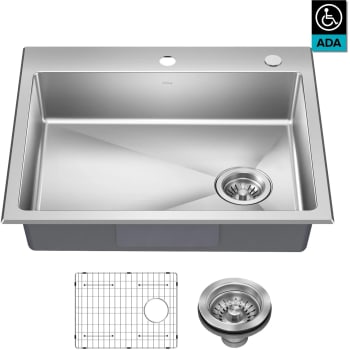 Kraus Fairlane KHT6412555 - 25” ADA Compliant Drop In / Top Mount Single Bowl 18-Gauge Stainless Steel Kitchen Sink