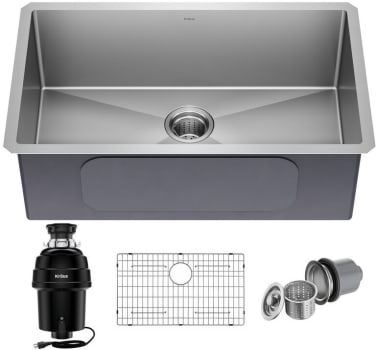 Kraus Standart PRO Series KHU10030100100MB - 30-Inch Undermount 16 Gauge Single Bowl Stainless Steel Kitchen Sink with WasteGuard™ Garbage Disposal