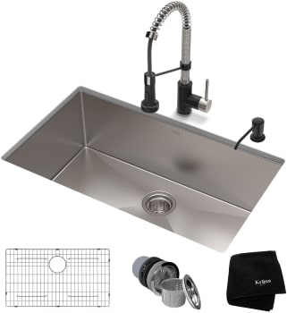 Kraus Standart PRO Series KHU10030161053SSMB - 30" Undermount Kitchen Sink w/ BoldenCommercial Pull-Down Faucet and Soap Dispenser in Stainless Steel/Matte Black