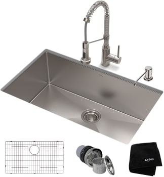 Kraus Standart PRO Series KHU10032161053SS - 32" Undermount Kitchen Sink w/ Bolden Commercial Pull-Down Faucet and Soap Dispenser in Stainless Steel